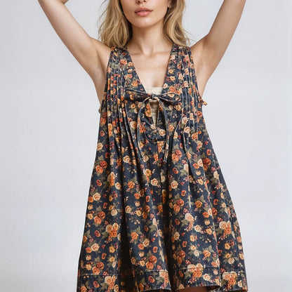 Vintage Bloom Denim Romper