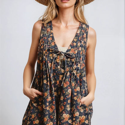 Vintage Bloom Denim Romper