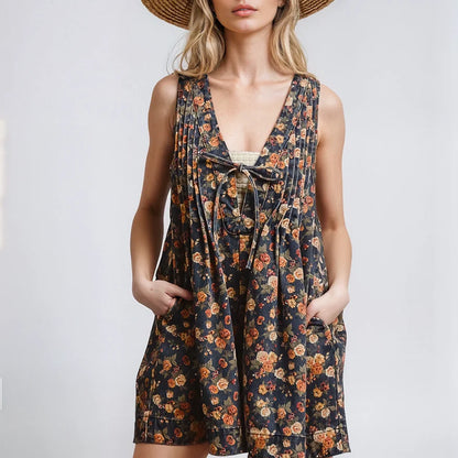 Vintage Bloom Denim Romper
