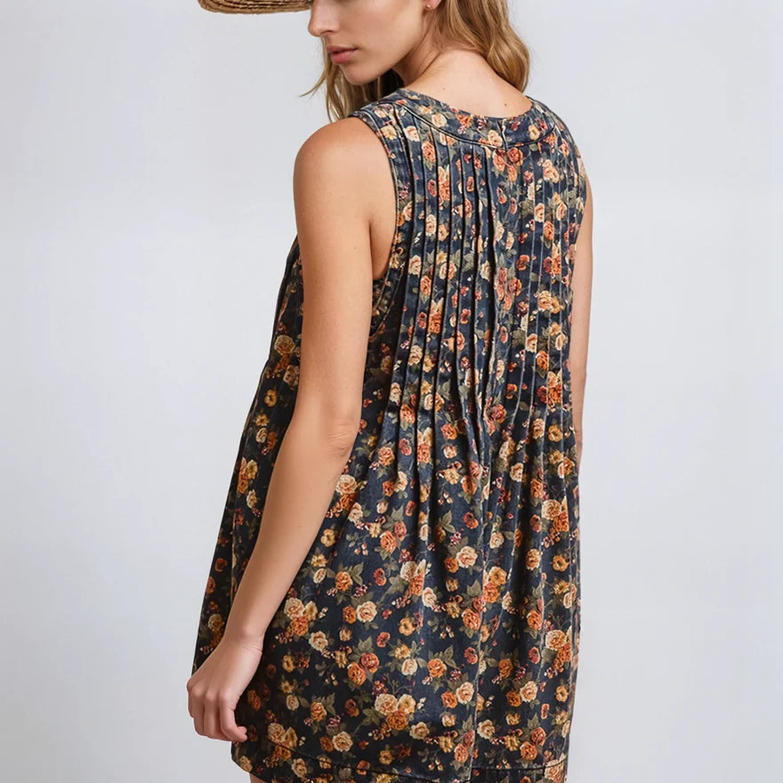 Vintage Bloom Denim Romper